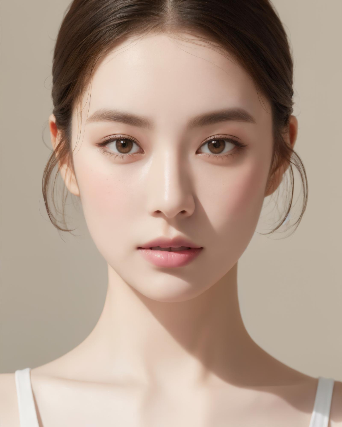 face girl is model with white tank top pink lip